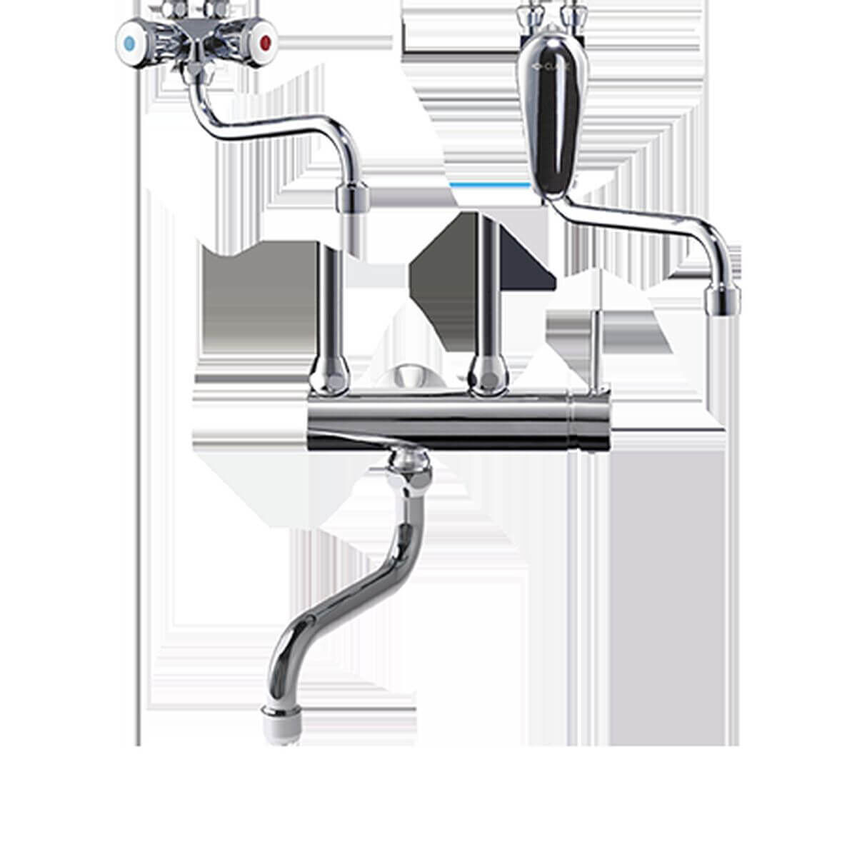 Clage - Wand-Zweigriffarmatur - SNO chrom | Kombiventil | Rohrauslauf 16 cm