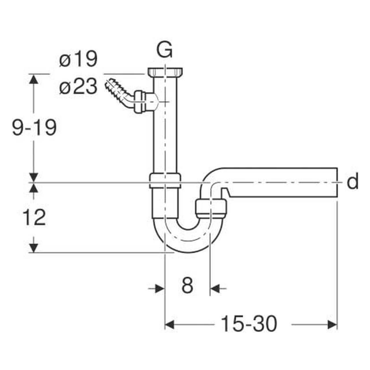 Geberit Rohrbogen G1 1/2 x 50 mm mit Winkelschlauchtülle Weiß