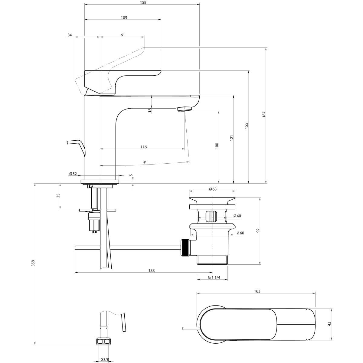Villeroy & Boch Einhebel-Waschtischarmatur O.Novo chrom mit Ablaufgarnitur