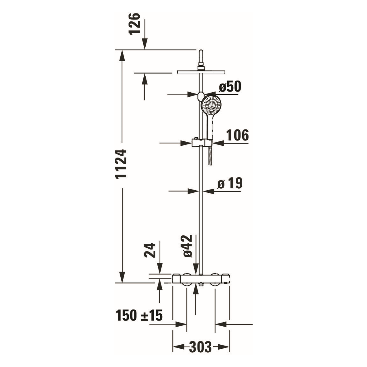 Duravit Duschsystem MinusFlow 354 mm mit Thermostat Gold