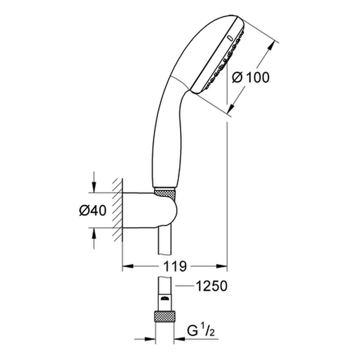 GROHE Handbrause-Set Tempesta 100 II | Wandhalter starr | 2 Strahlarten | Chrom | Schlauch 125 cm