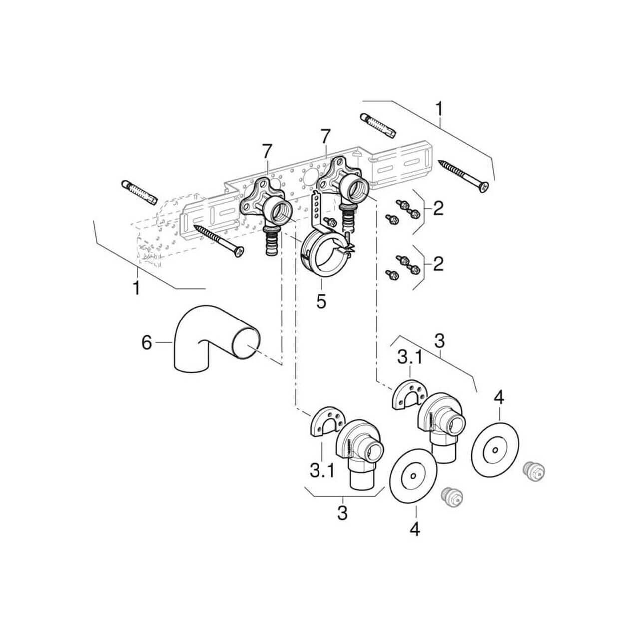 Geberit Anschlusswinkel Mepla Ø 16 mm x Rp 1/2 x 52 mm 90° zweifach