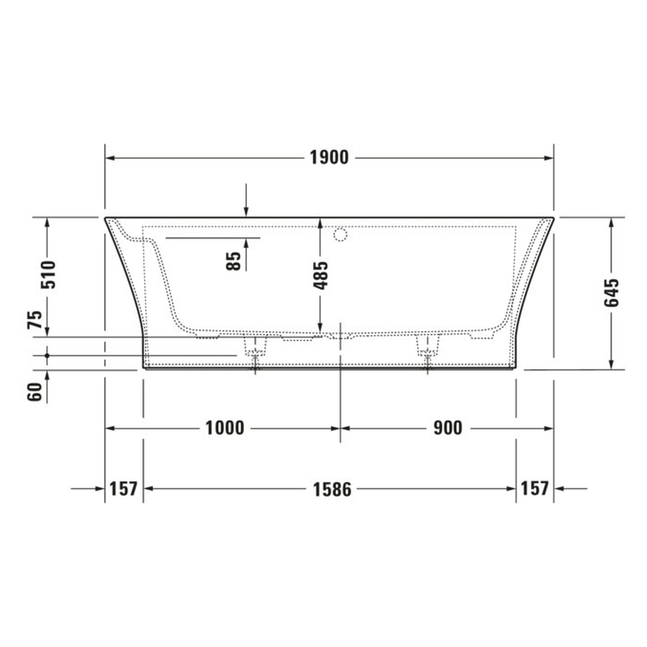 Duravit Badewanne Cape Cod 190x90 cm matt Weiß, Vorwandmontage (700364000000000)