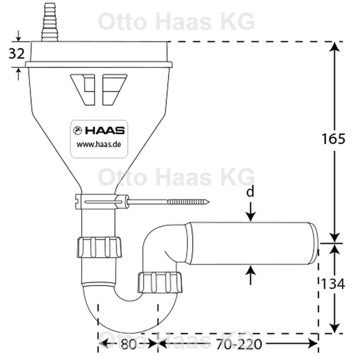 Haas Trichter-Siphon OHA Multitri für Leckwasser DIN EN 1717 mit Befestigung