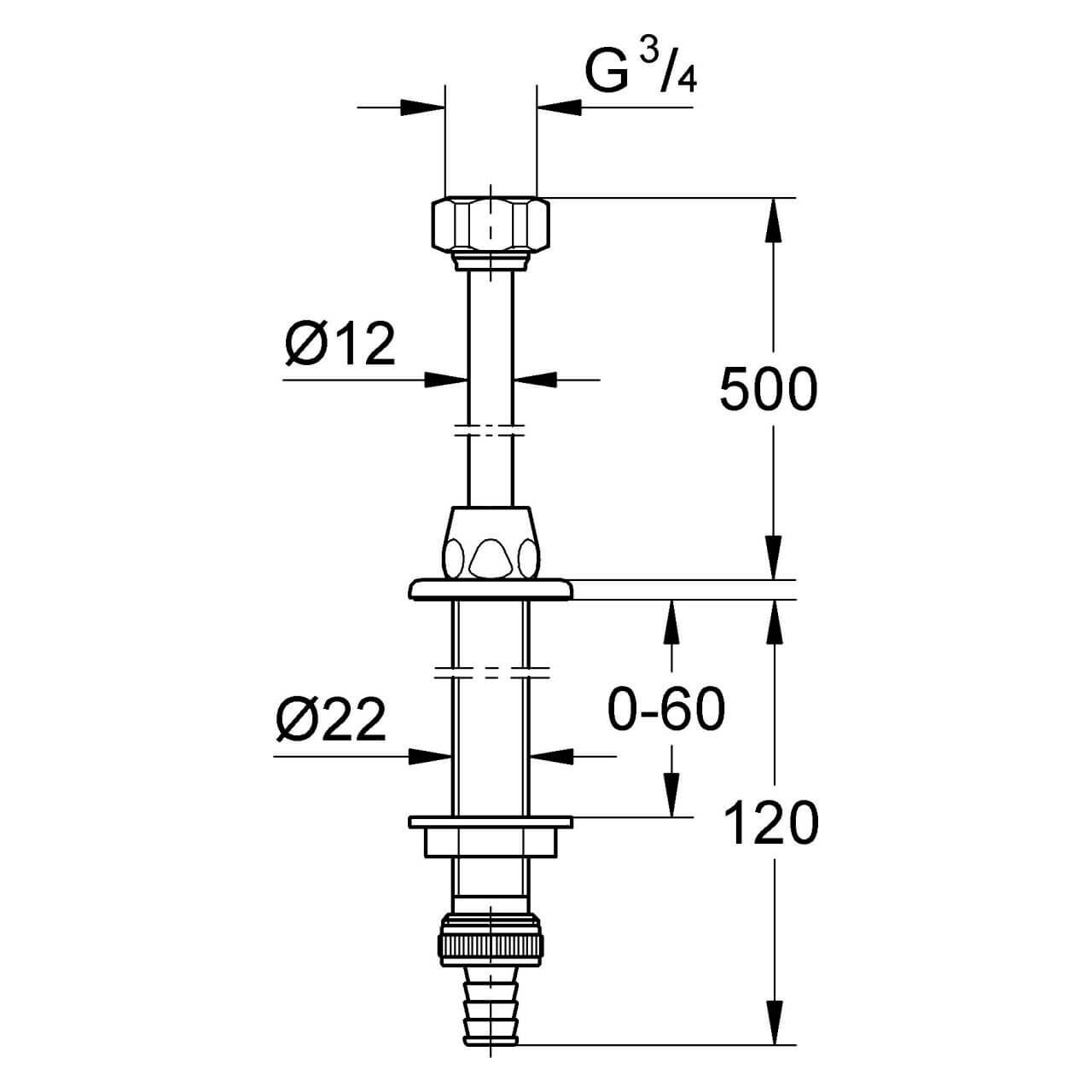 Grohe WAS-Spülendurchführung 1/2", verstellbar 7 cm Chrom