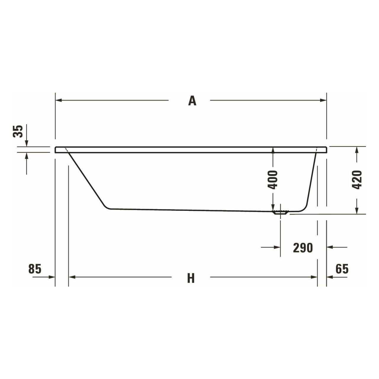 Duravit Rechteck-Badewanne No.1 180x80 cm Weiß mit Rückenschräge