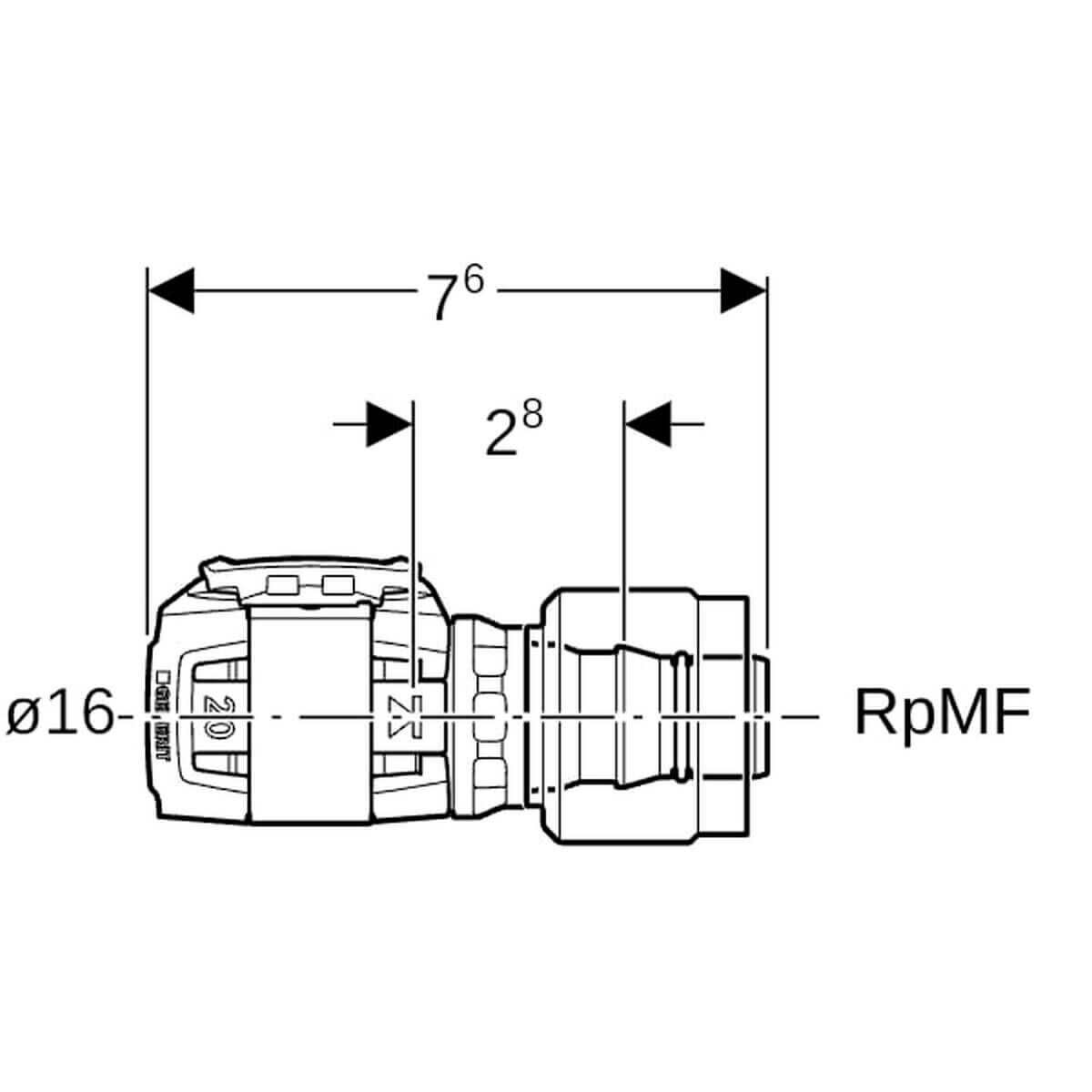 Geberit Übergang FlowFit mit Masterfix Ø 16 mm
