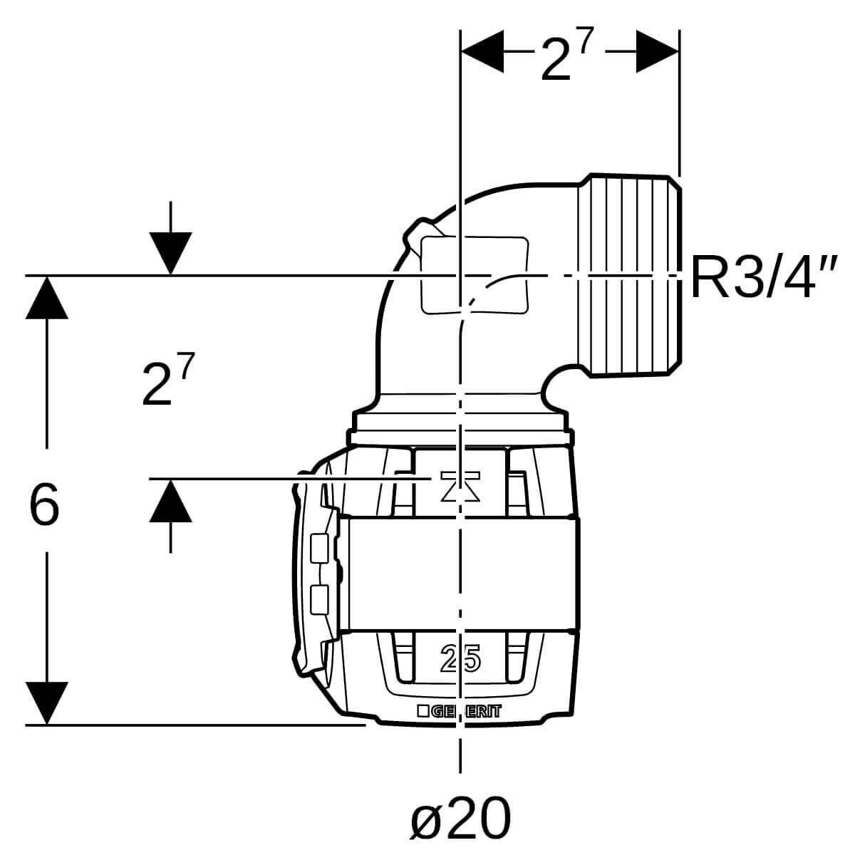 Geberit Übergangsbogen FlowFit Ø 20 mm R 3/4 90° mit Außengewinde