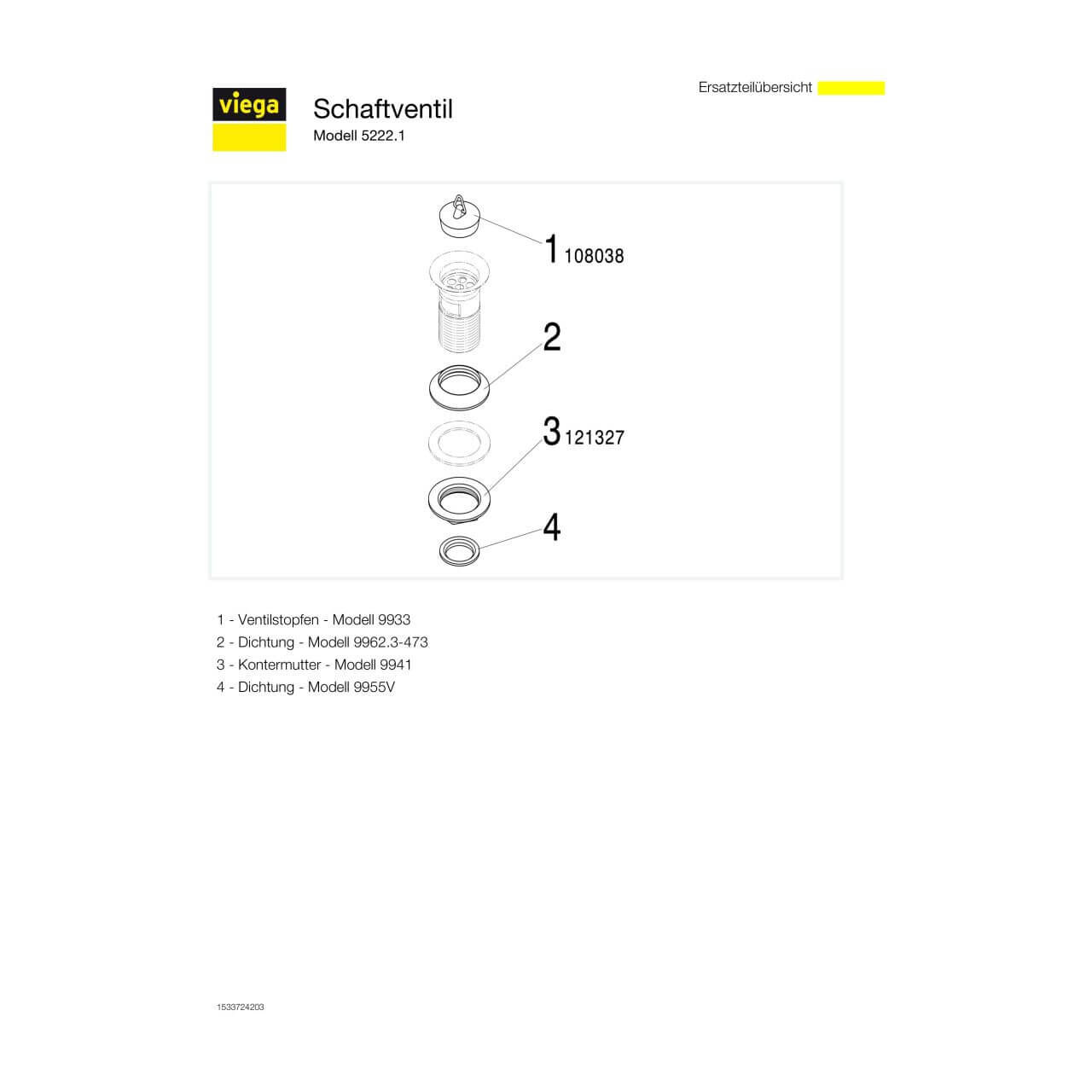 Viega Schaftventil G 1 1/4 x 60x70 mm Chrom