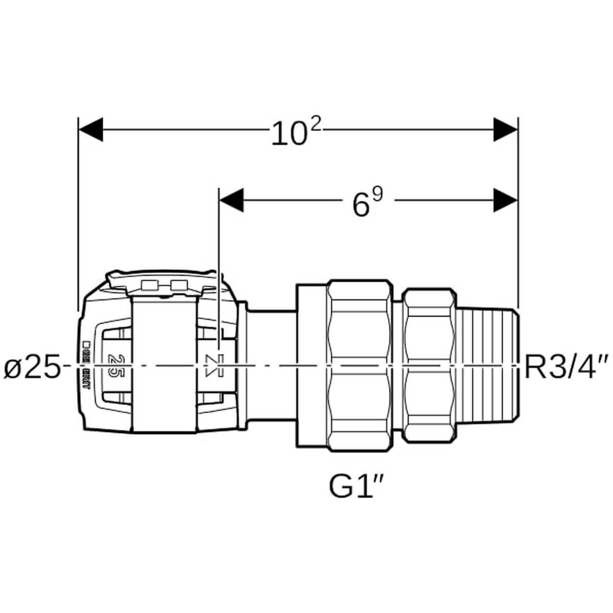 Geberit Übergangsverschraubung FlowFit Ø 25 mm R 3/4 G 1