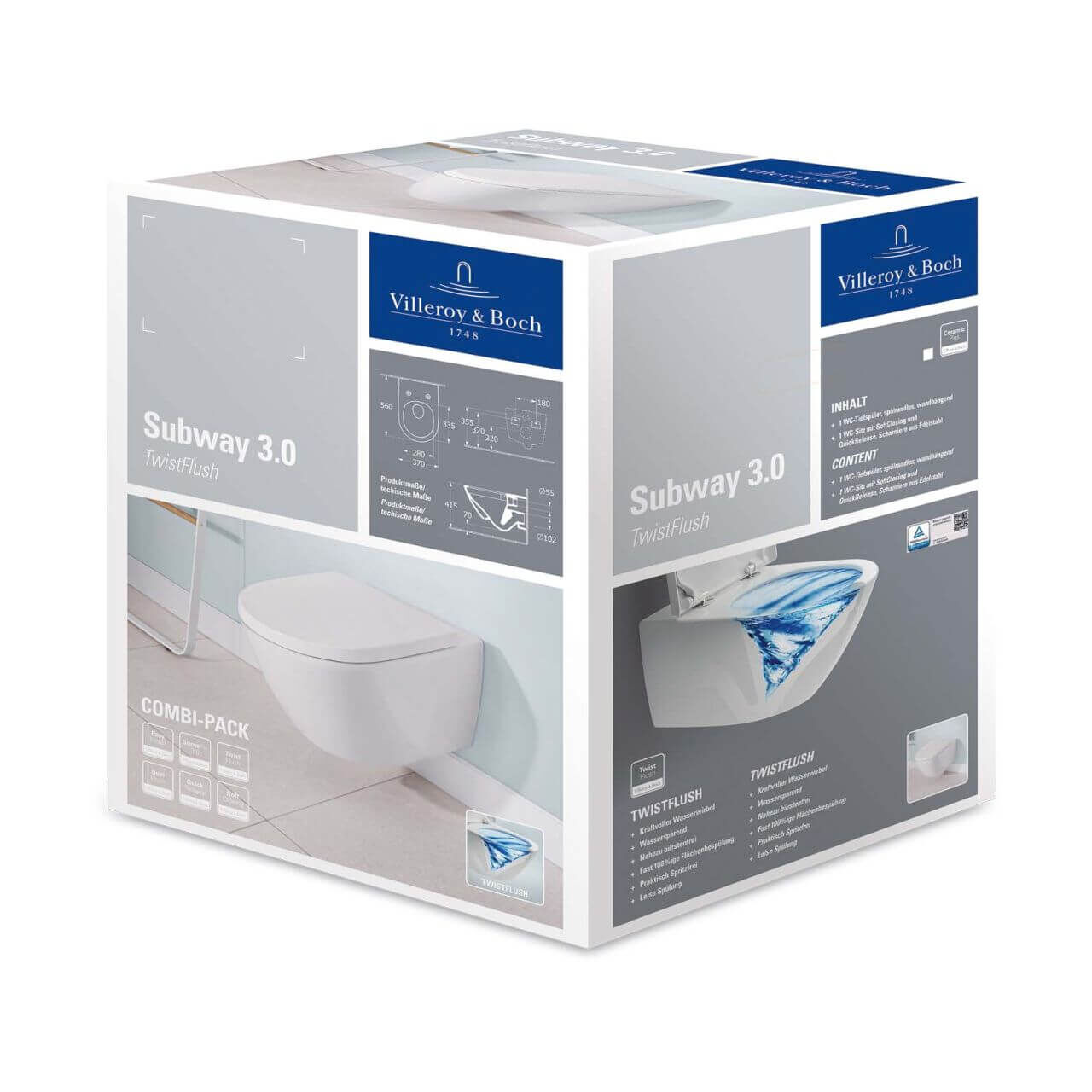 Villeroy & Boch Combi-Pack-Wand-Tiefspül-WC Subway 3.0 TwistFlush C-Plus Weiß (4670TSR1) – jetzt bei Meds24 Villeroy & Boch Combi-Pack-Wand-Tiefspül-WC Subway 3.0 TwistFlush C-Plus Weiß (4670TSR1)