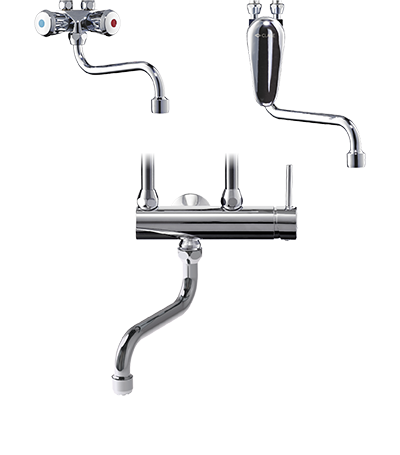 Clage Wand-Zweigriffarmatur SNO chrom mit Kombiventil und Rohrauslauf 16 cm