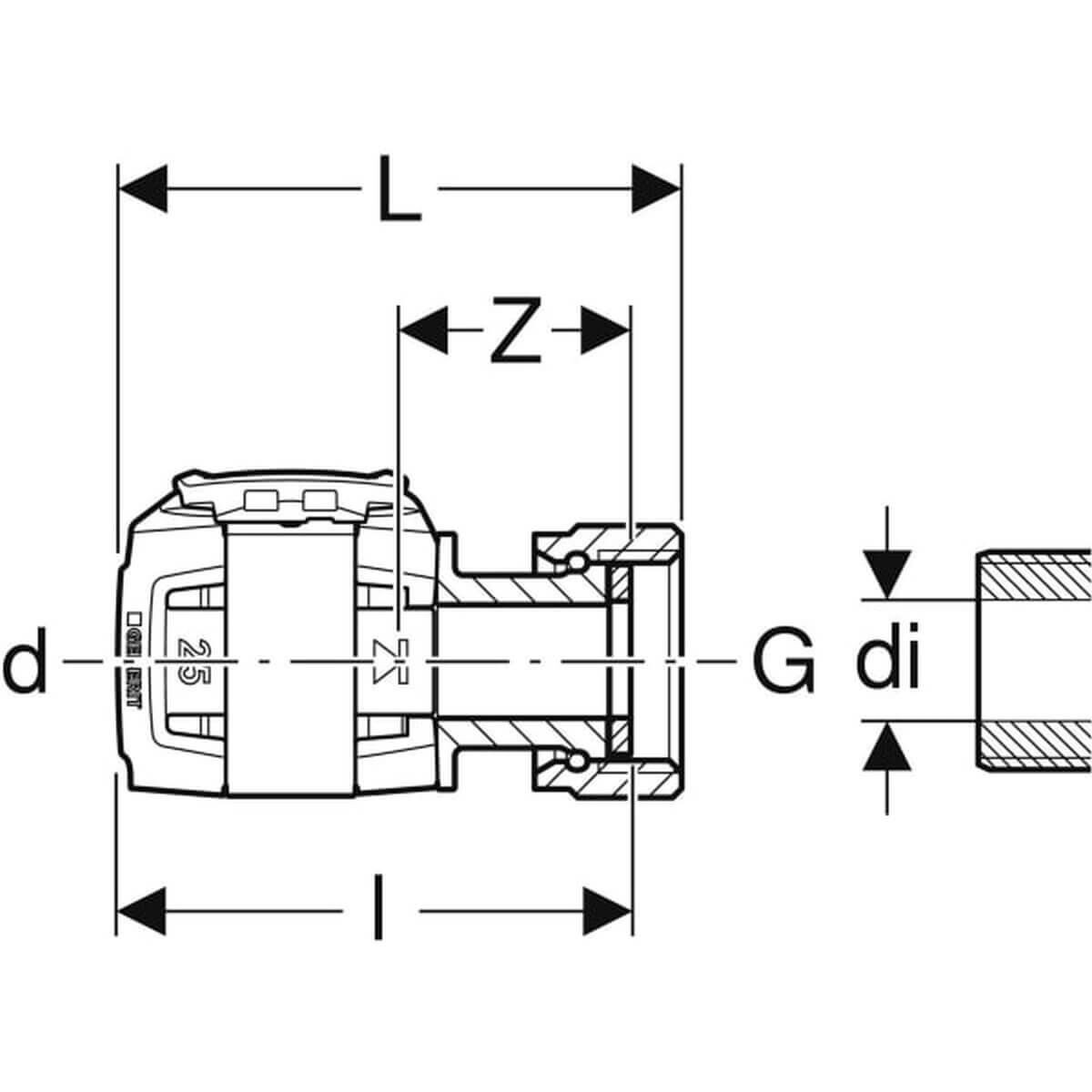 Geberit Übergang FlowFit Ø 16 mm G 3/4 mit Überwurfmutter