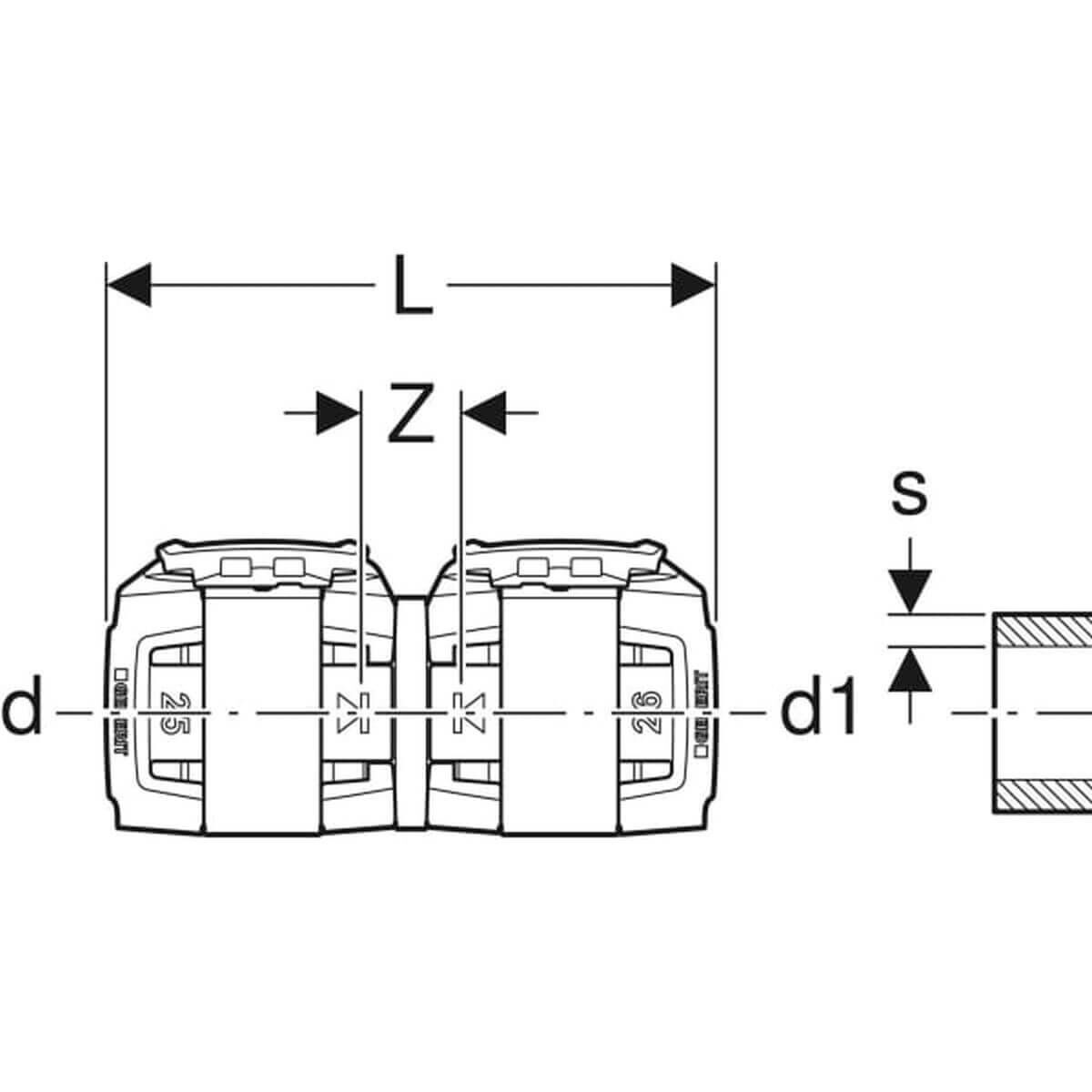 Geberit Übergang FlowFit DN 15 Ø 20/20 mm s/min-s/max 2 8-2,9 mm