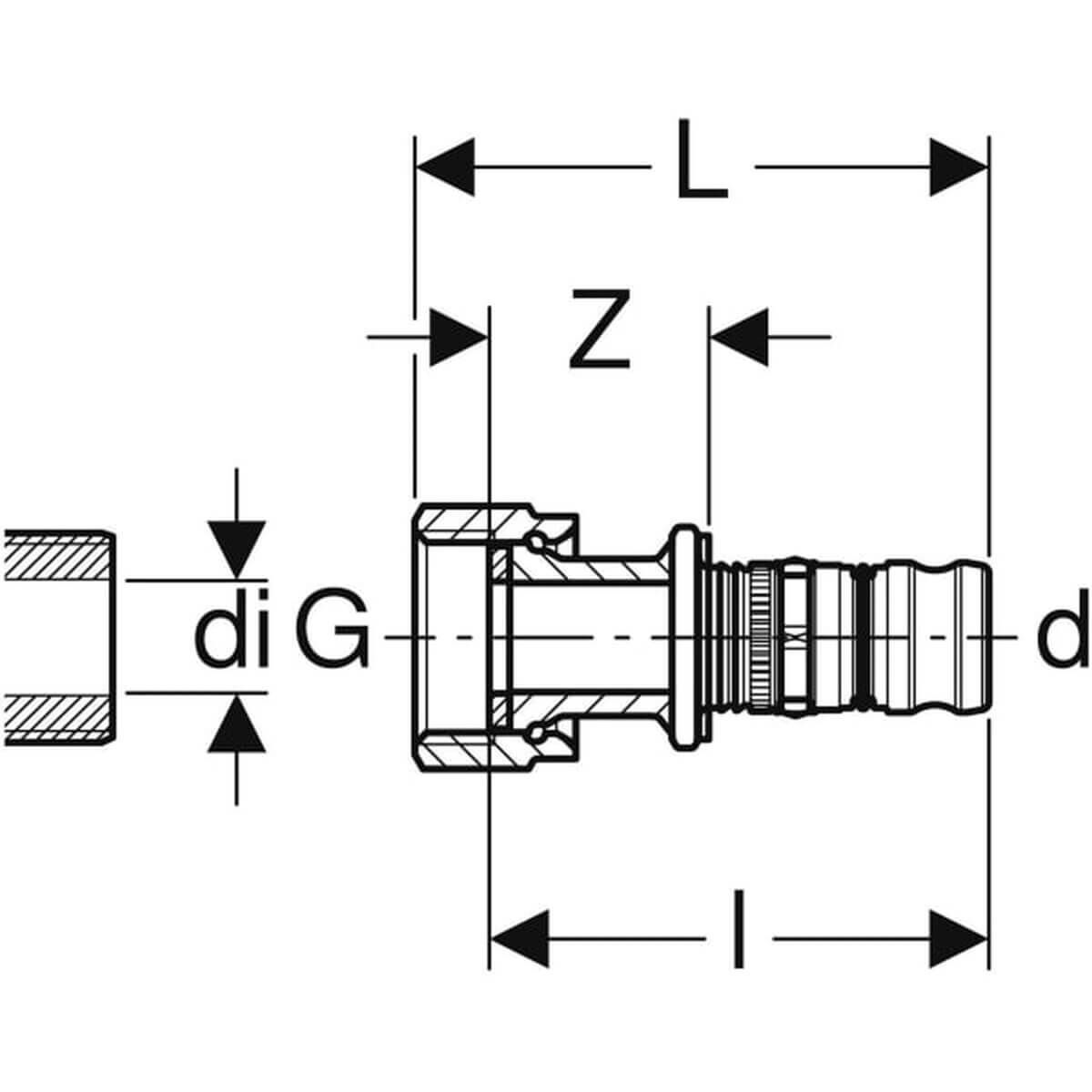 Geberit Übergang Mepla Ø 16 mm x G 3/4 mit Überwurfmutter Rotguss