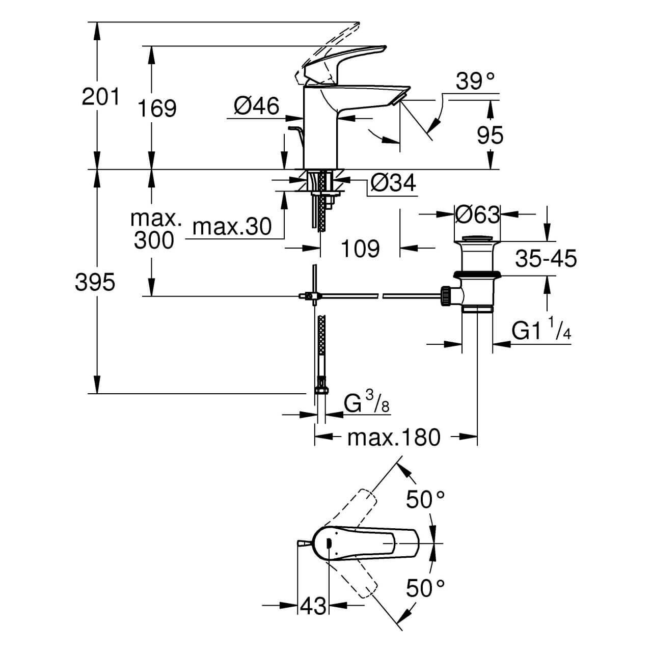 Grohe Waschtischarmatur Eurosmart 1/2 Zoll S-Size mit Ablaufgarnitur Chrom (33265003)