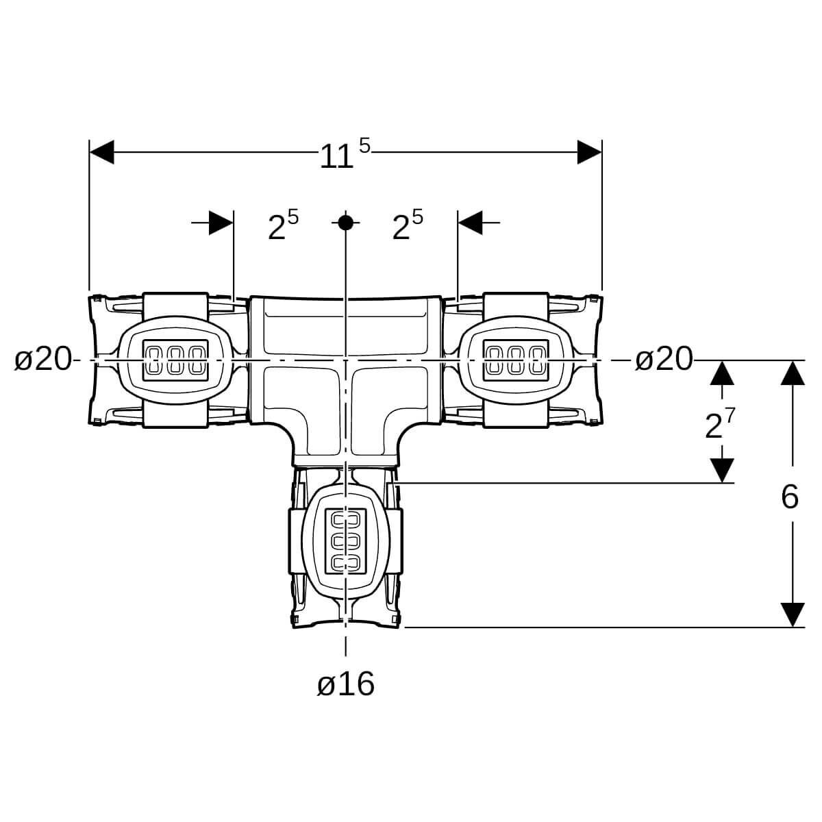 Geberit T-Stück FlowFit Ø 20 x 16 x 20 mm reduziert