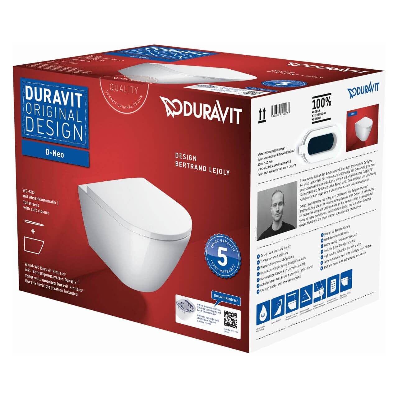 Duravit Wand-Tiefspül-WC-Set D-Neo Rimless Weiß