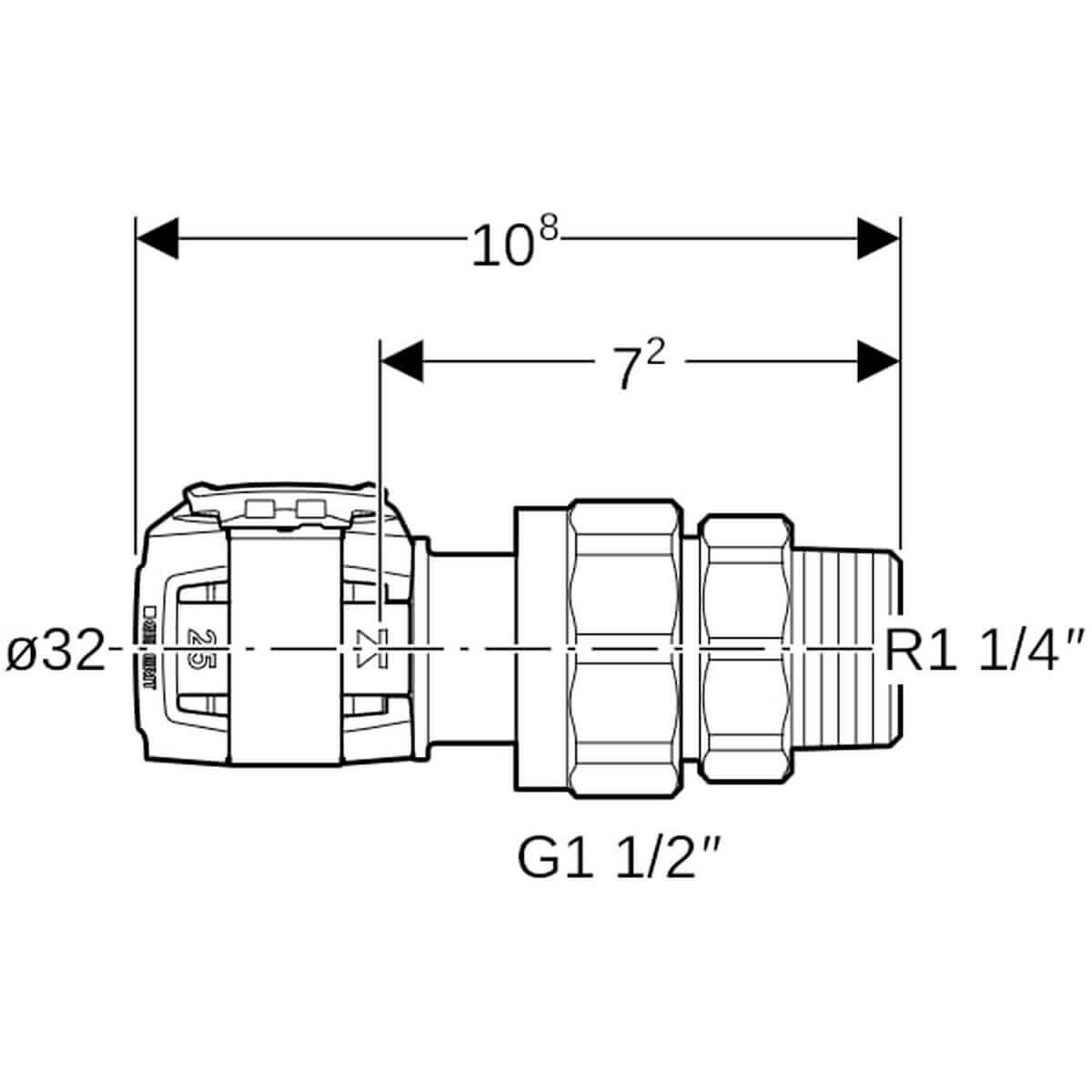 Geberit Übergangsverschraubung FlowFit Ø 32 mm R 1 1/4 G 1 1/2