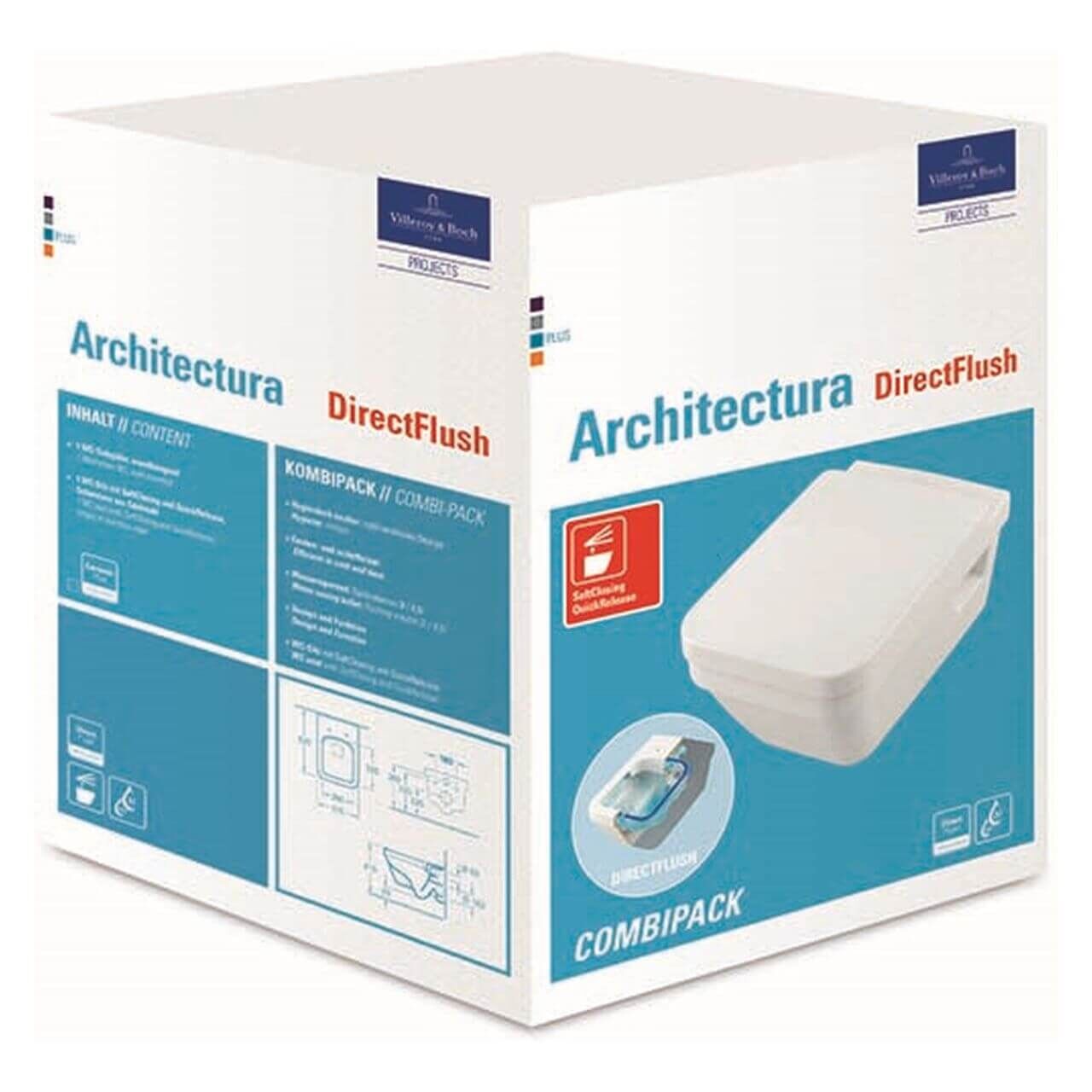 Villeroy & Boch - Combi-Pack-Wand-Tiefspül-WC - eckig Architectura DirectFlush C-Plus