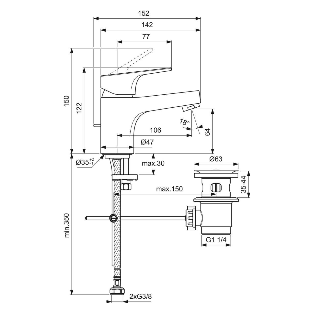 Ideal Standard Waschtischarmatur Cerabase Chrom (BD393AA)