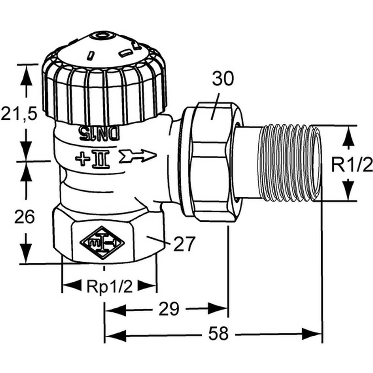 Heimeier Thermostat-Ventilunterteil V-exact II Rp 1/2 x R 1/2 Eck