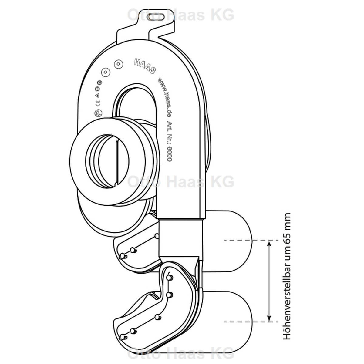 Haas Urinal-Absaugsiphon OHA 6000 DN 50 höhenverstellbar um 65 mm waagerecht schwarz