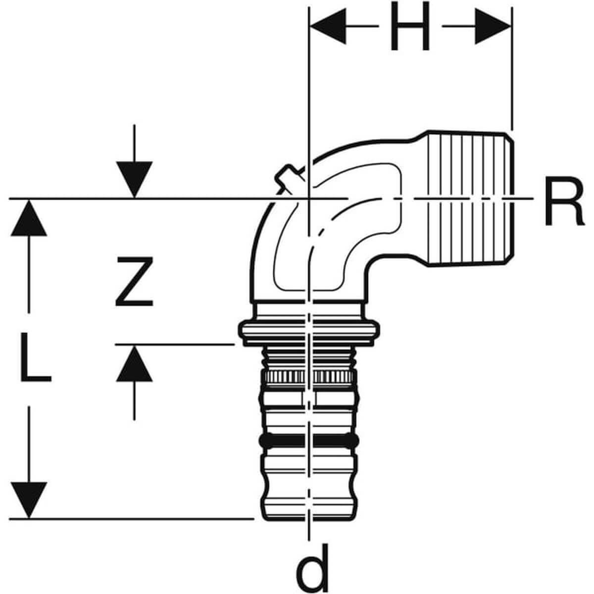 Geberit Übergangsbogen Mepla Ø 26 mm x R 3/4 90° mit AG Rotguss