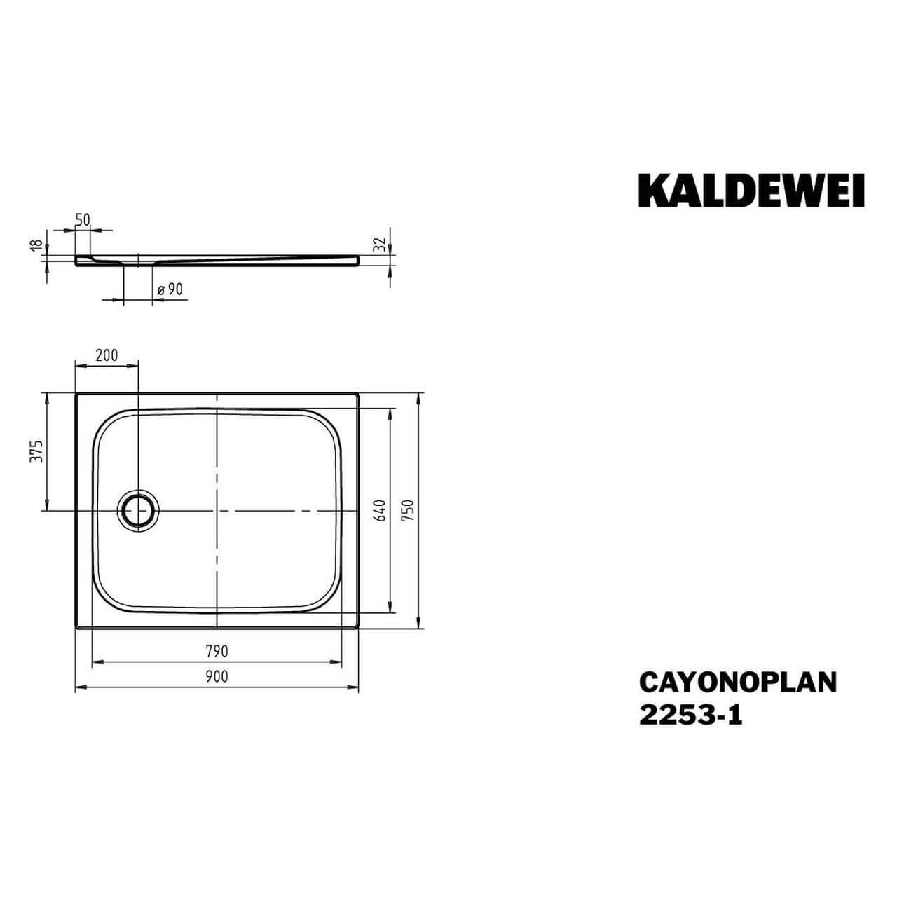 Kaldewei Duschwanne Cayonoplan 75x90x1,8 cm Weiß