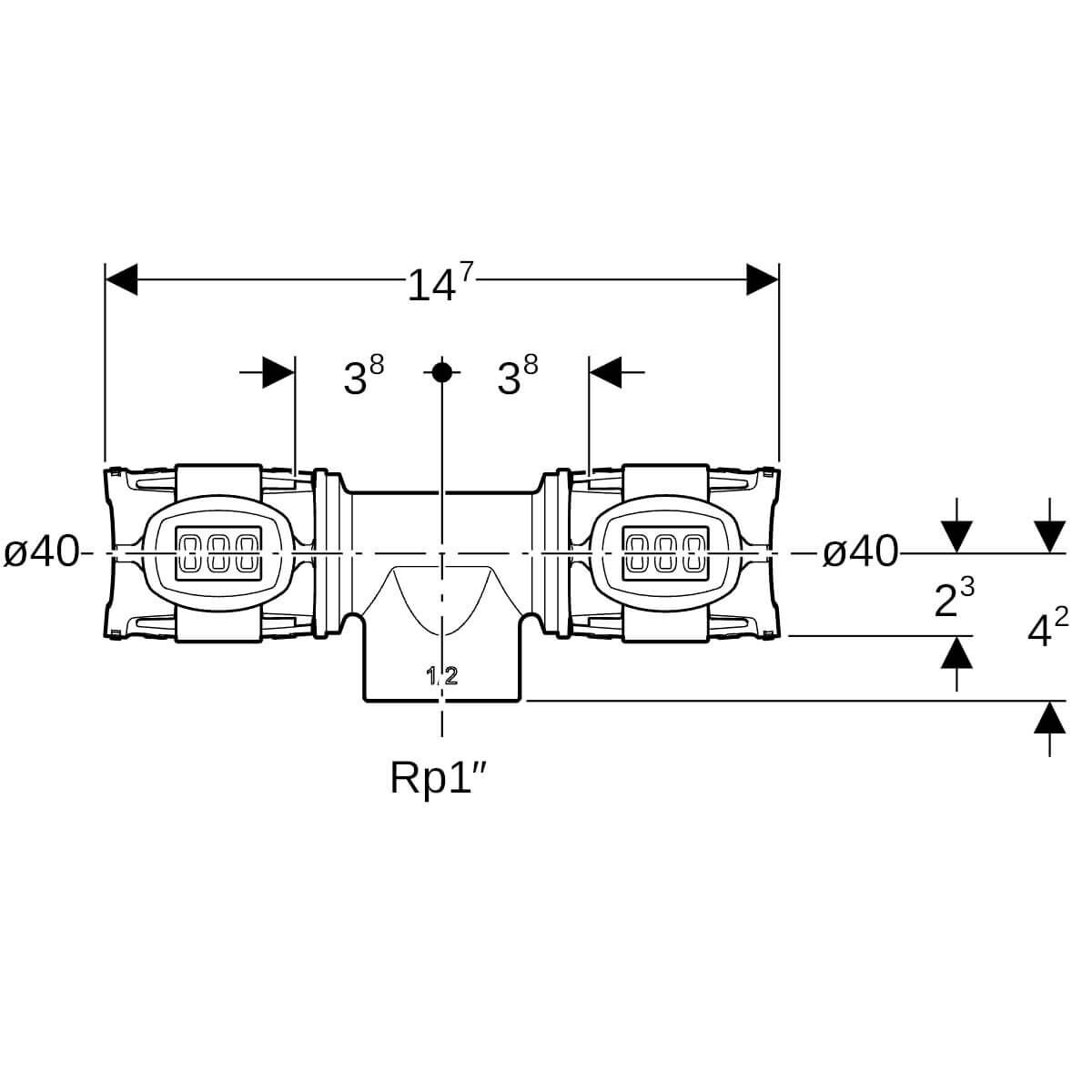 Geberit T-Stück FlowFit 40 mm x Rp 1 x 40 mm mit Innengewinde