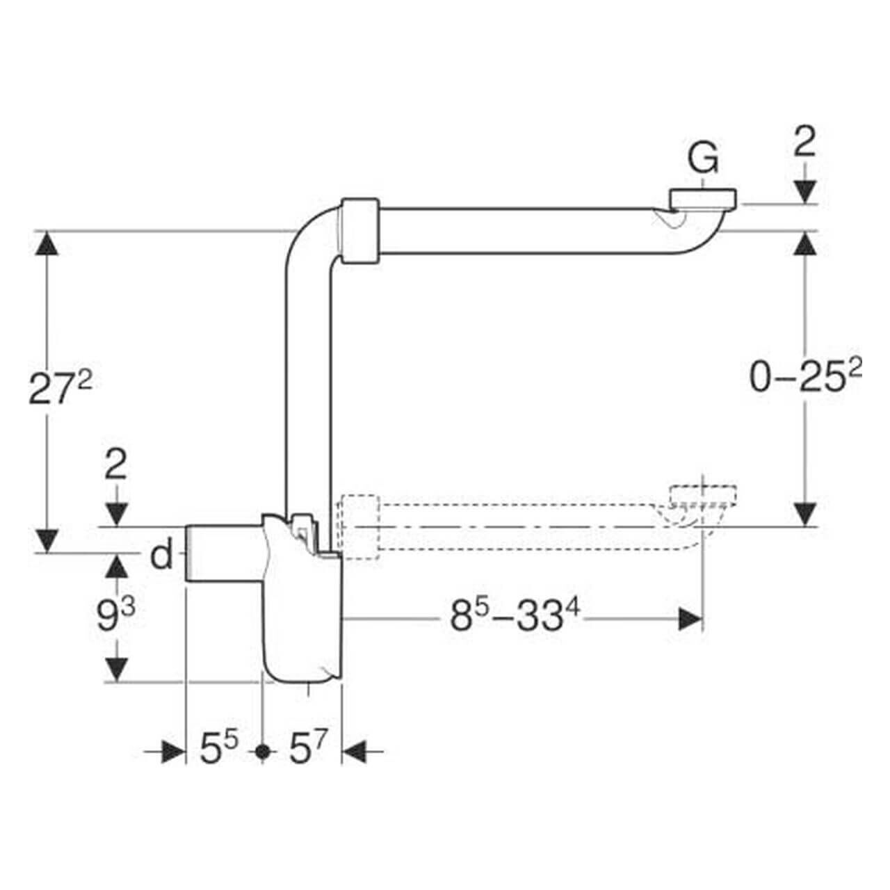 Geberit Tauchrohrsiphon G1 1/4 x 32 mm Raumsparmodell Waschbecken