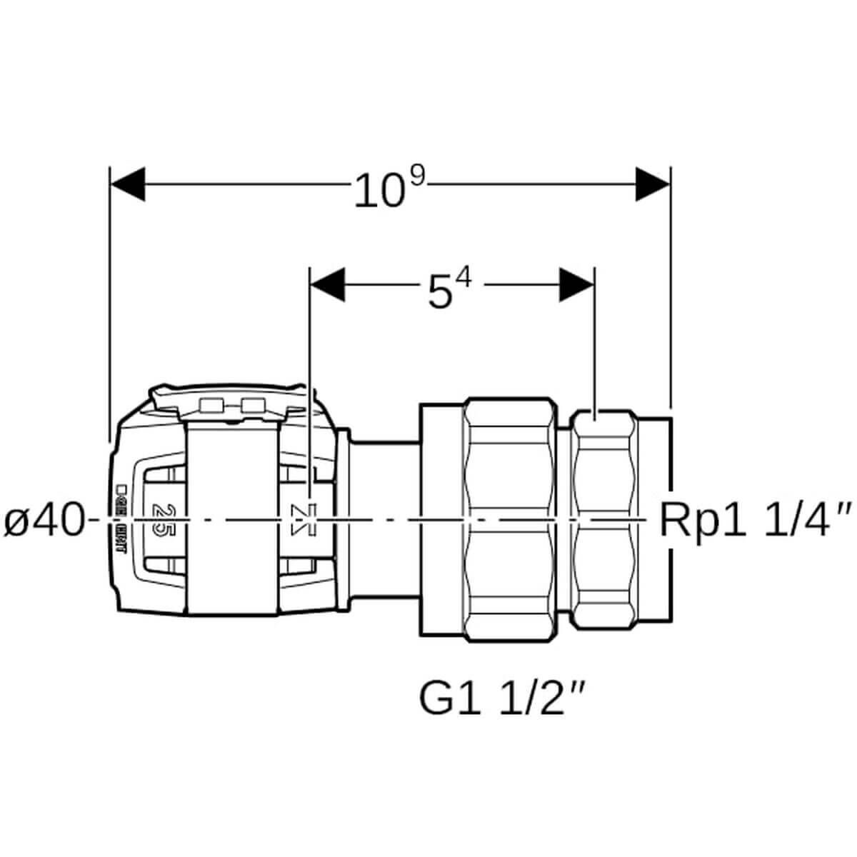 Geberit Übergangsverschraubung FlowFit Ø 40 mm Rp 1 1/4 G 1 1/2