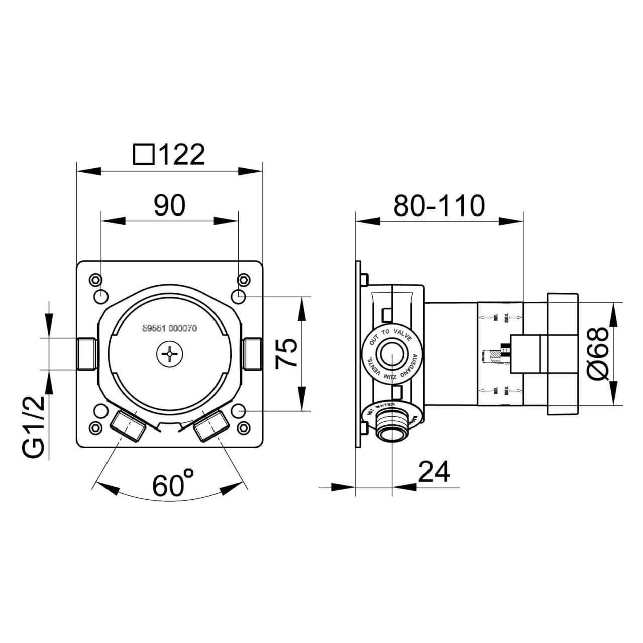 Keuco Grundkörper IXMO UP-Brause-Einhebelmischer 80–110 mm (59551000070)