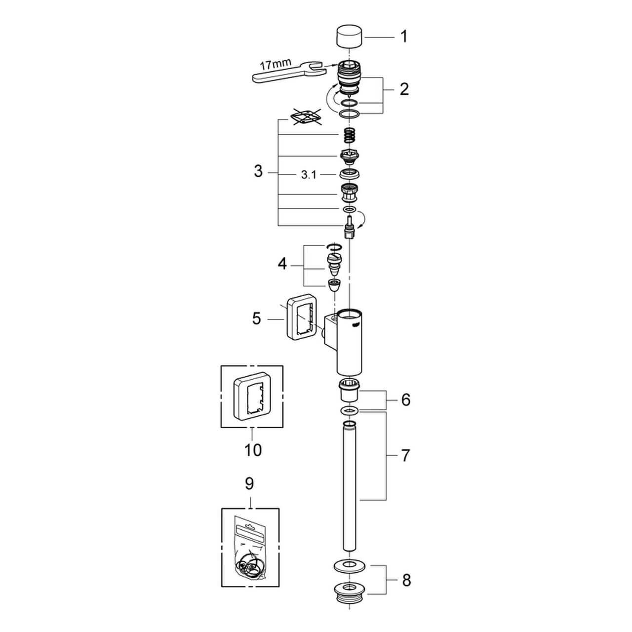 Grohe Urinal-Druckspüler Rondo 1/2" Chrom