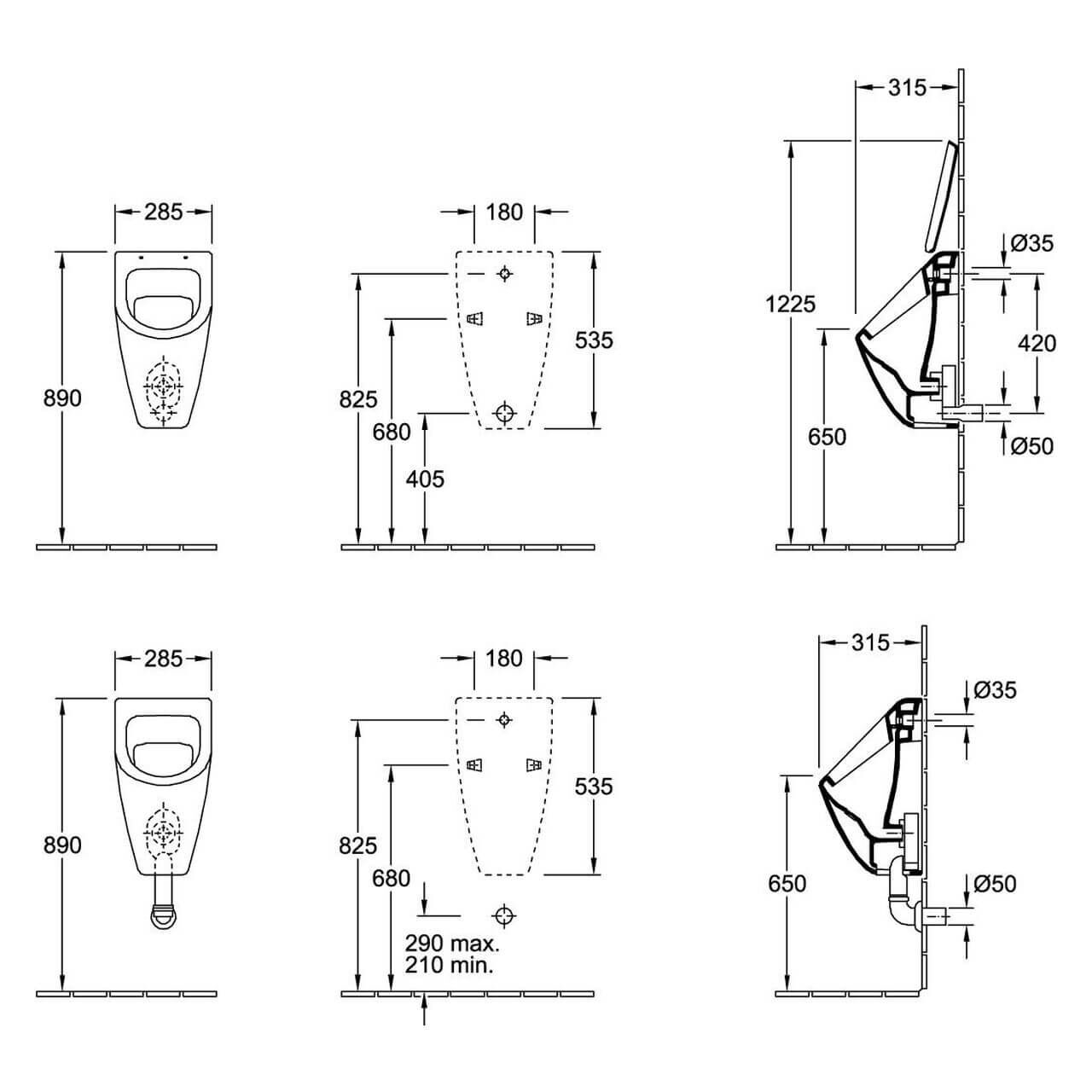 Villeroy & Boch Urinal Subway Absaugurinal verdeckter Zulauf Weiß
