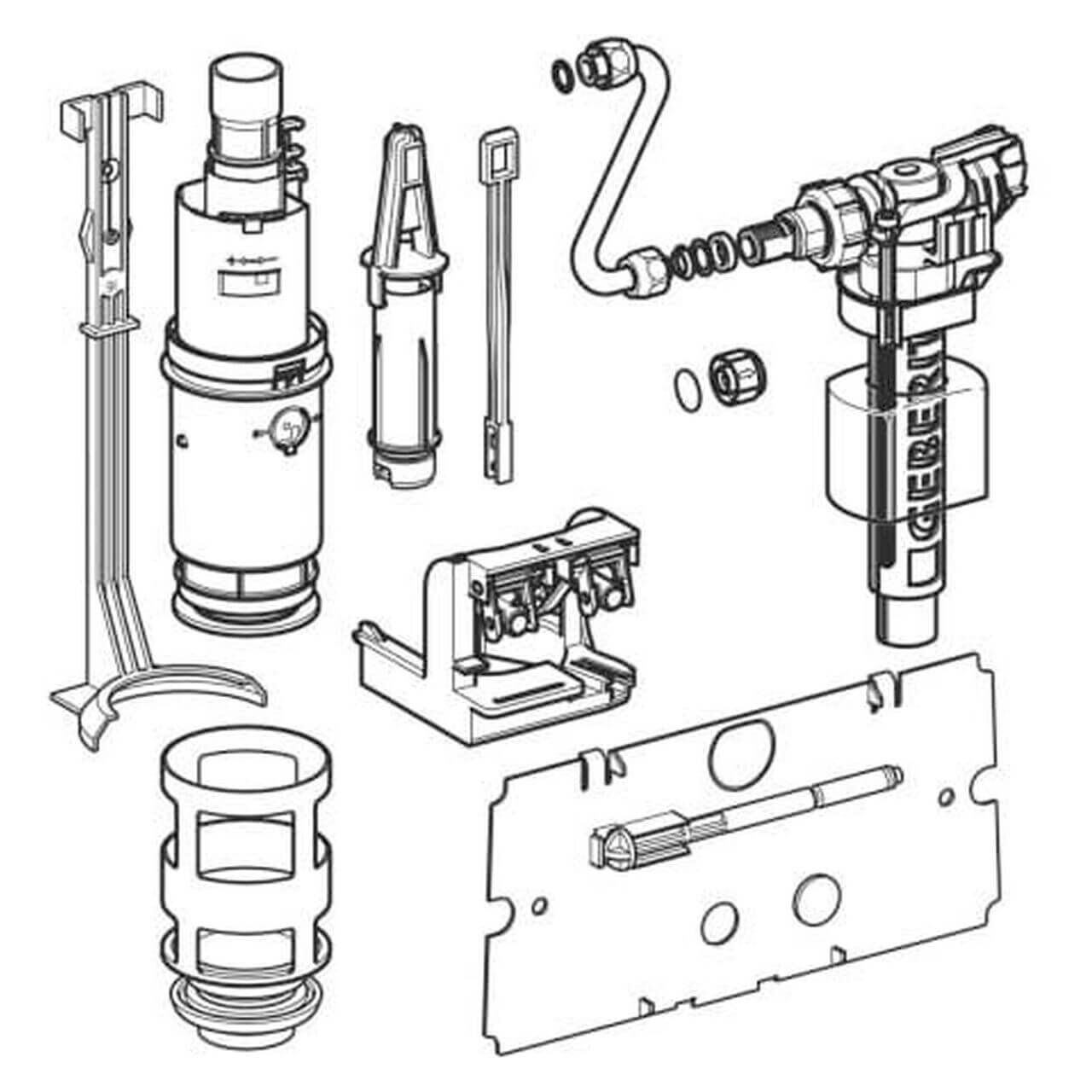 Geberit Umbauset Twinline Baujahr 1988–97 für Modell 110.800 für 2-Mengen-Spülung (240515002)