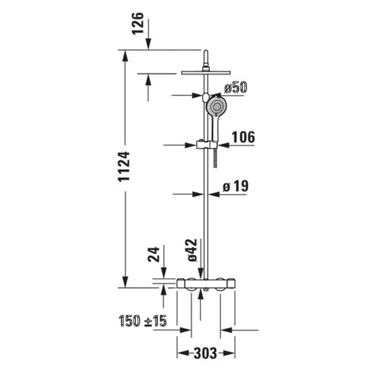 Duravit Duschsystem MinusFlow 354 mm mit Thermostat Edelstahl gebürstet (TH4282008070)