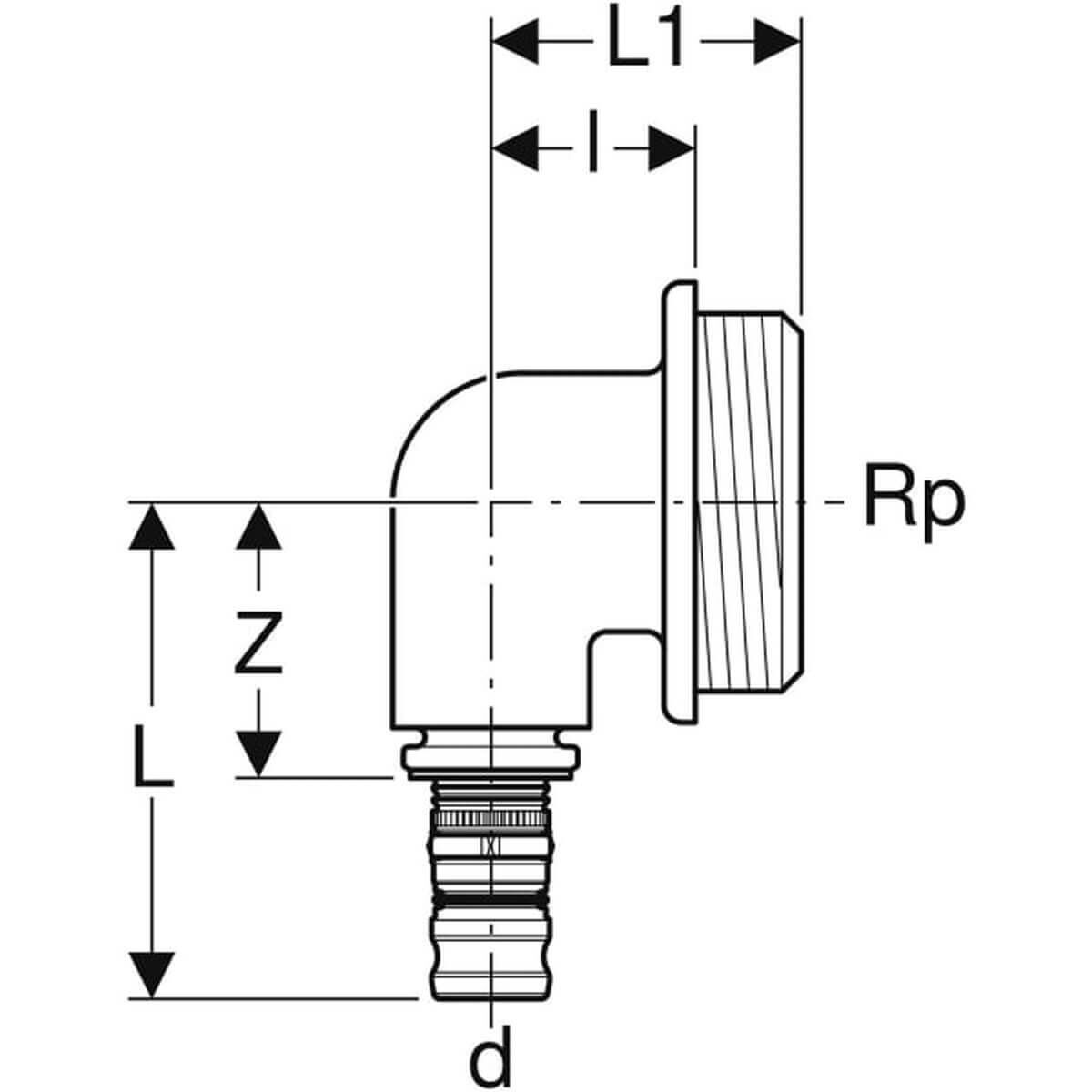 Geberit Anschlusswinkel Mepla 16 mm x Rp 1/2 90° für UP-Spülkasten Rotguss