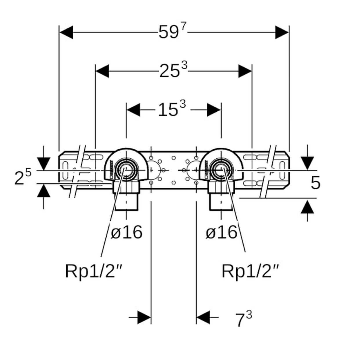 Geberit Anschlusswinkel Mepla Ø 16 mm x Rp 1/2 x 52 mm 90° zweifach