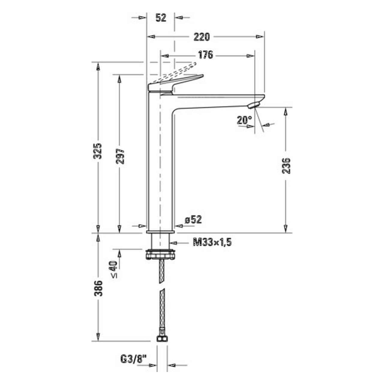 Duravit Waschtischarmatur XL Wave Schwarz Matt 176 mm ohne Zugstangen-Ablaufgarnitur (WA1040002046)