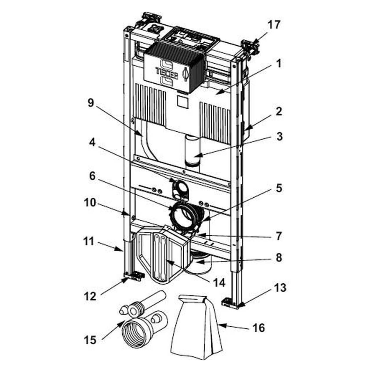Tece WC-Modul Teceprofil BH 980 mm mit Spülkasten vorne/oben