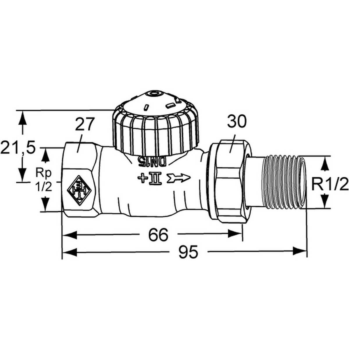 Heimeier Th-Vtl-Untert V-exact II Rp 1/2 Durchgang Rotguss vernickelt