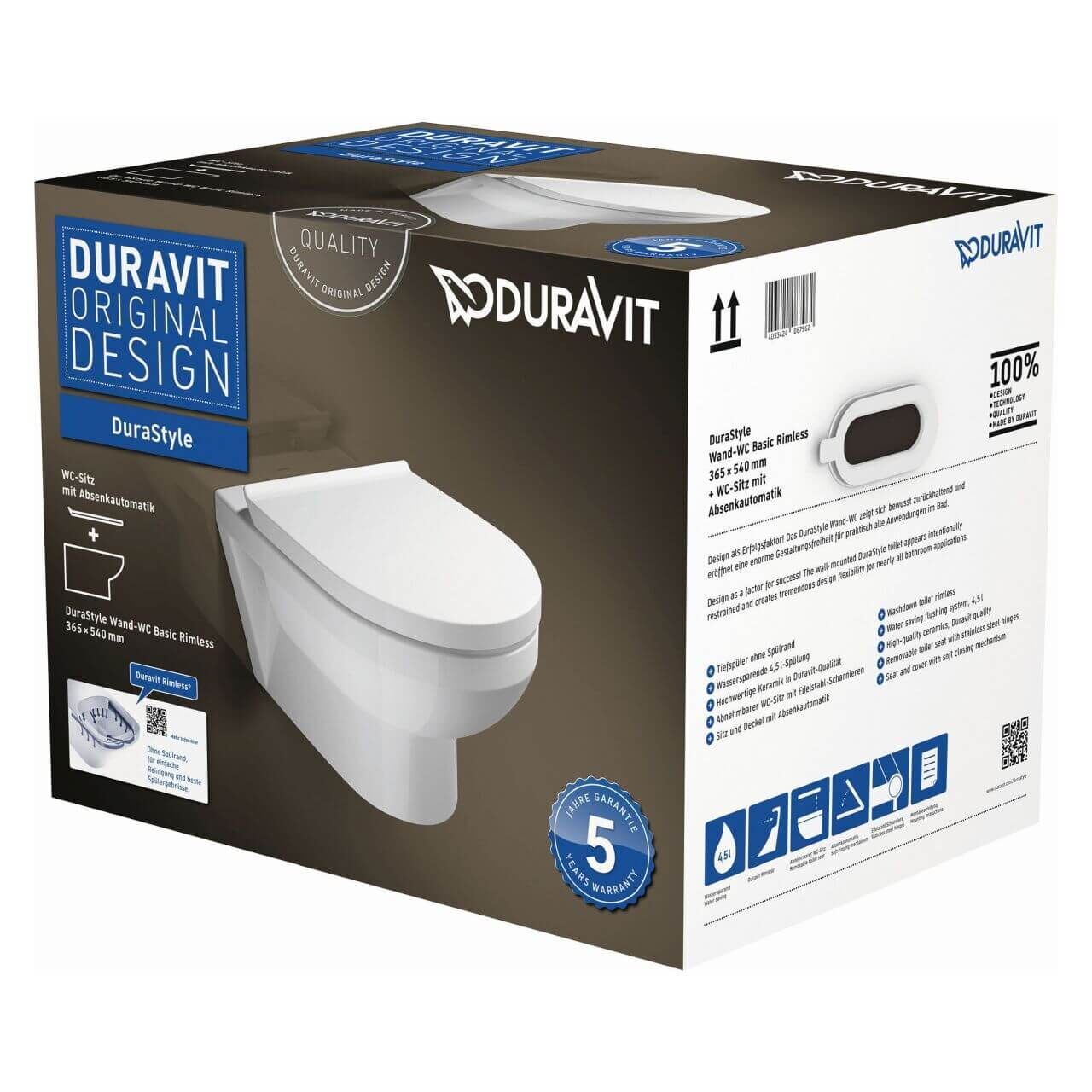 Duravit Wand-WC Set No.1 Rimless Weiß mit Absenkautomatik