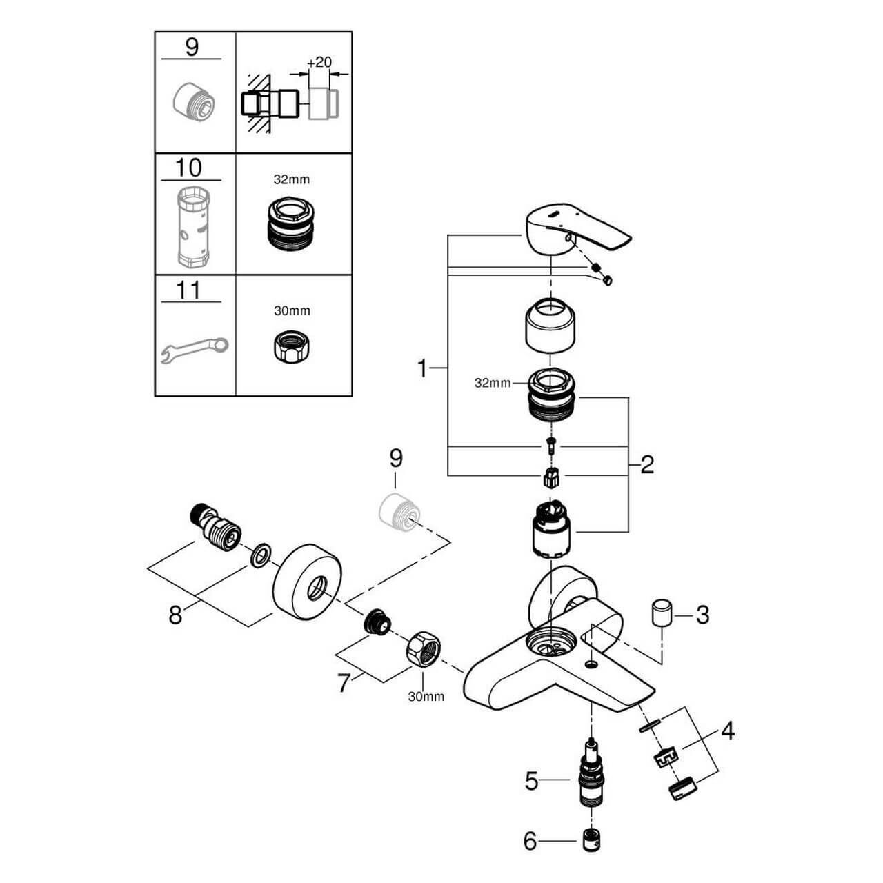 Grohe Wannenarmatur Eurosmart 1/2 mit Temperaturbegrenzer