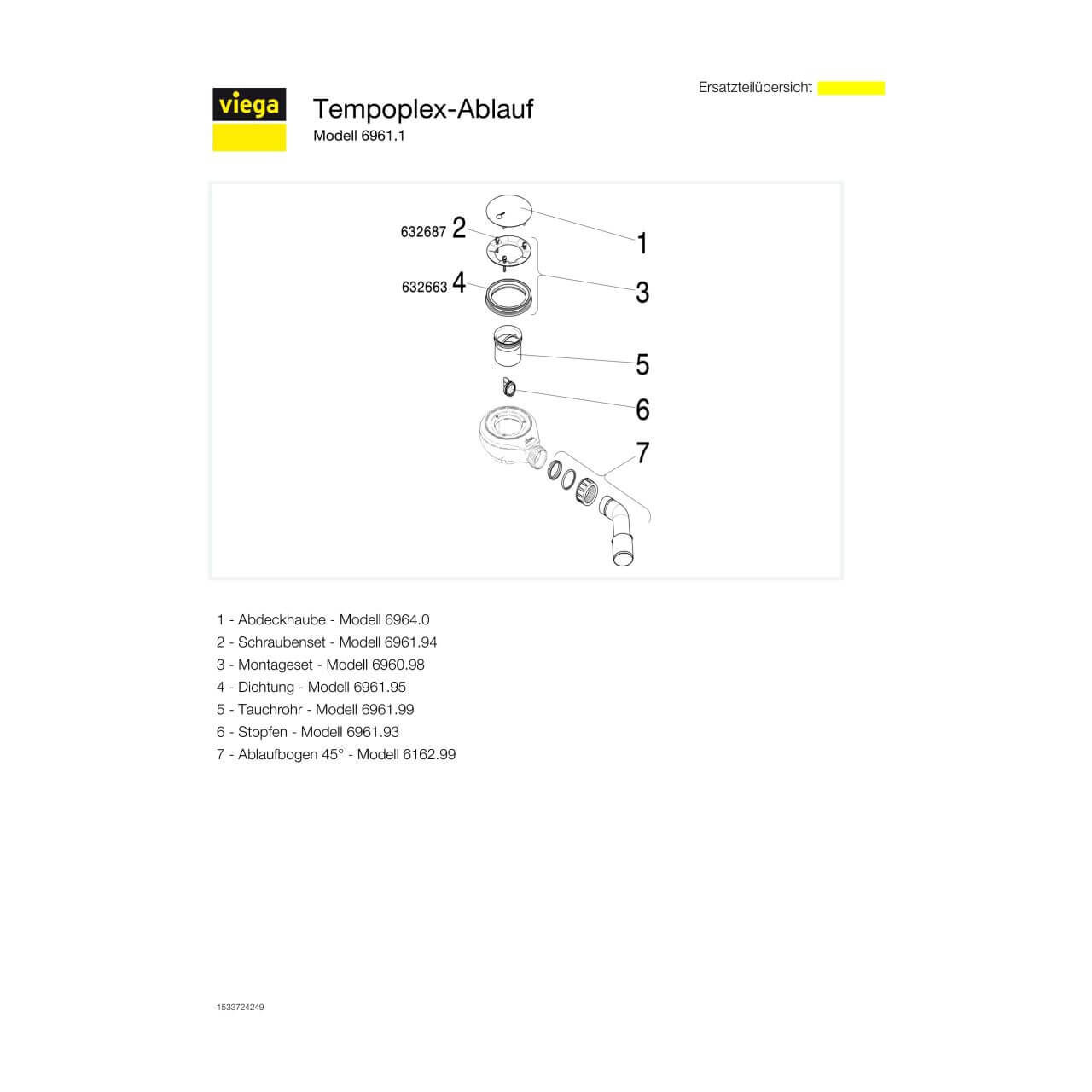 Viega Wannenablauf Tempoplex DN 40/50 Weiß (575625)