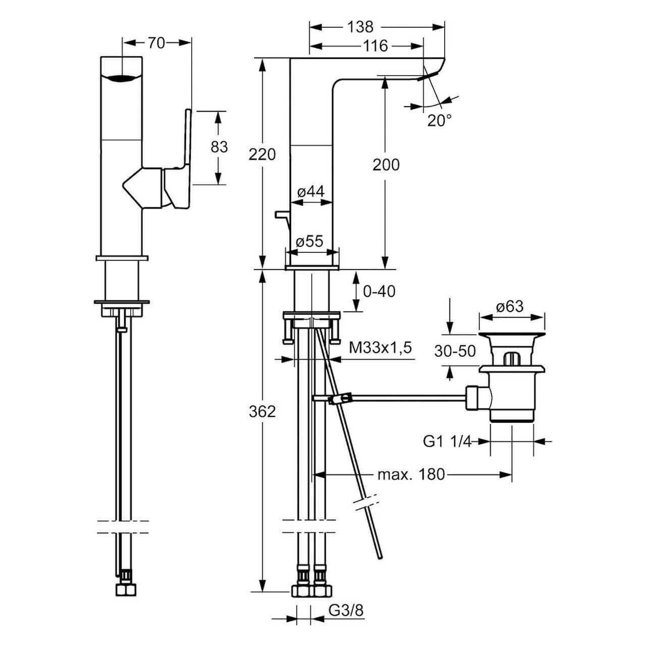 Hansa Waschtischarmatur Hansaligna Chrom DN 15 mit Ablaufgarnitur