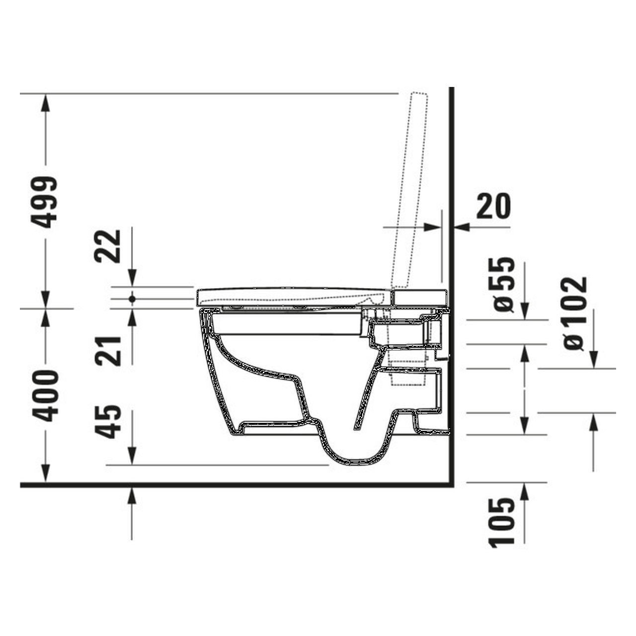 Duravit Wand-WC Starck Plus Compact 37,8x57,5 cm Rimless Weiß
