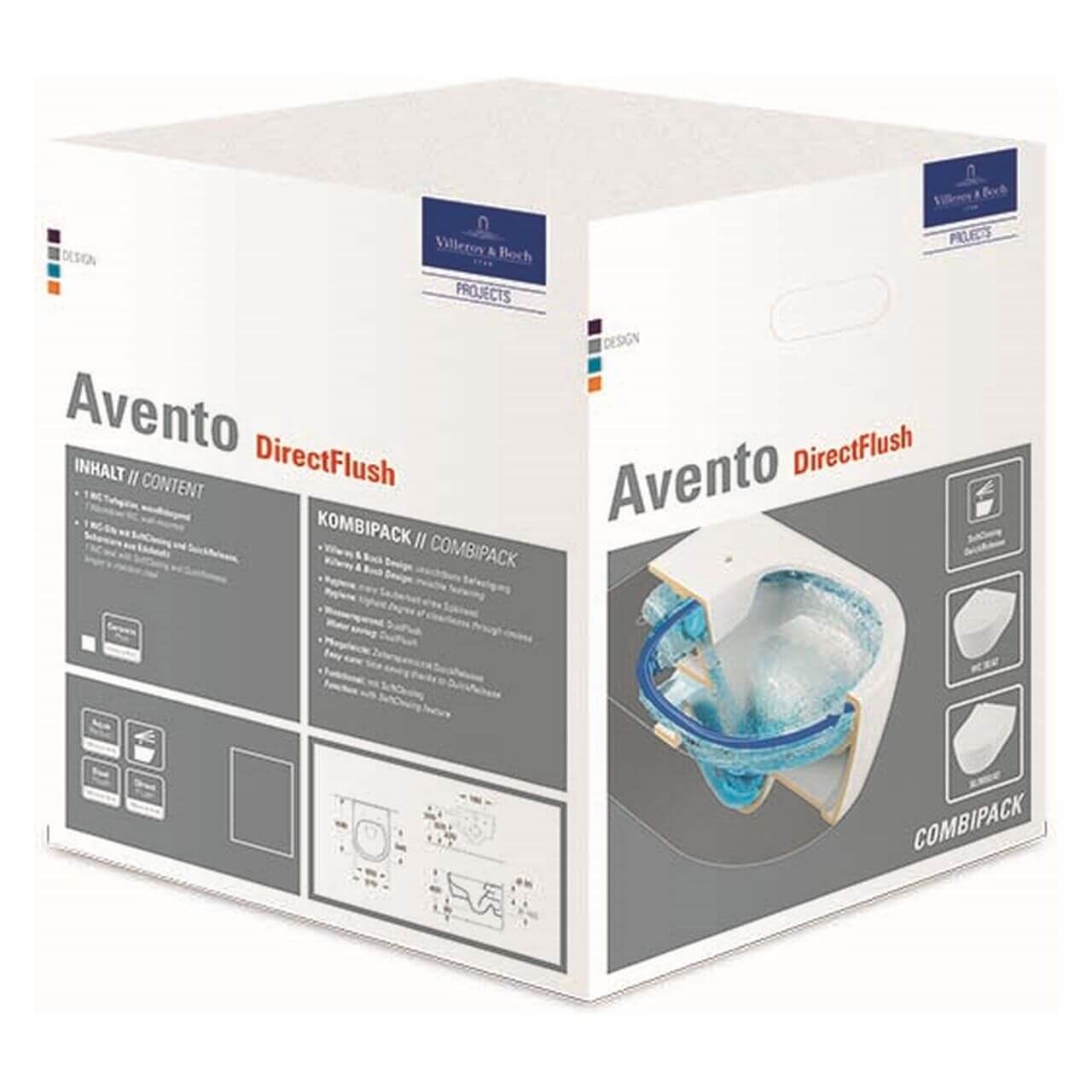 Villeroy & Boch Combi-Pack-Wand-Tiefspül-WC Avento DirectFlush SlimSeat Weiß (5656RS01)