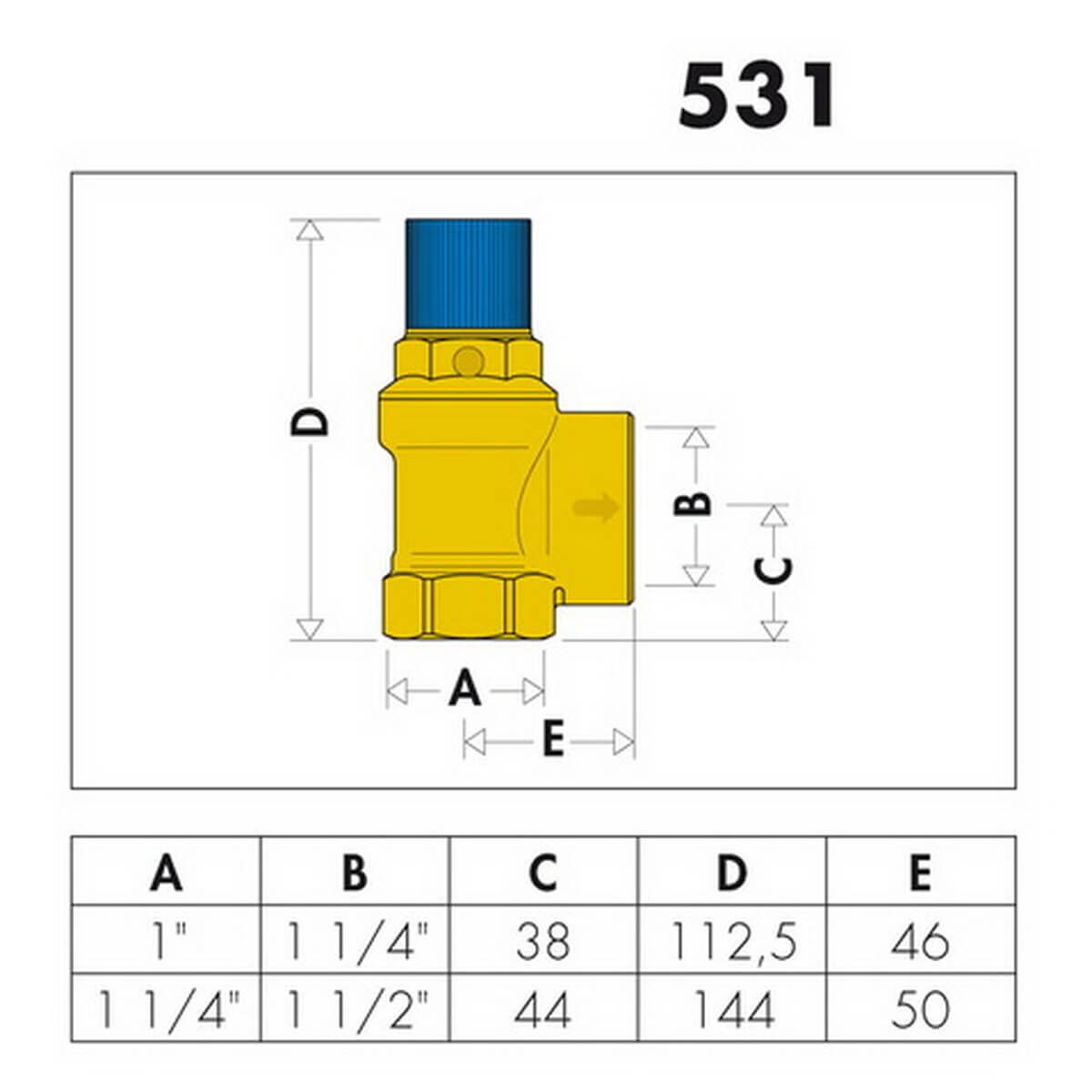 Caleffi Membran-Sicherheitsventil 1" IG x 1 1/4" IG 6 bar für Brauchwasser