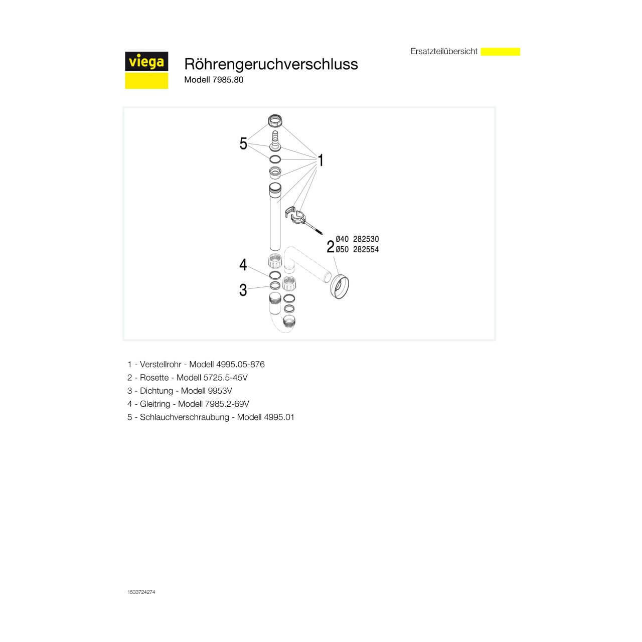 Viega Röhrengeruchsverschluss 7985.80 DN 40 Weiß